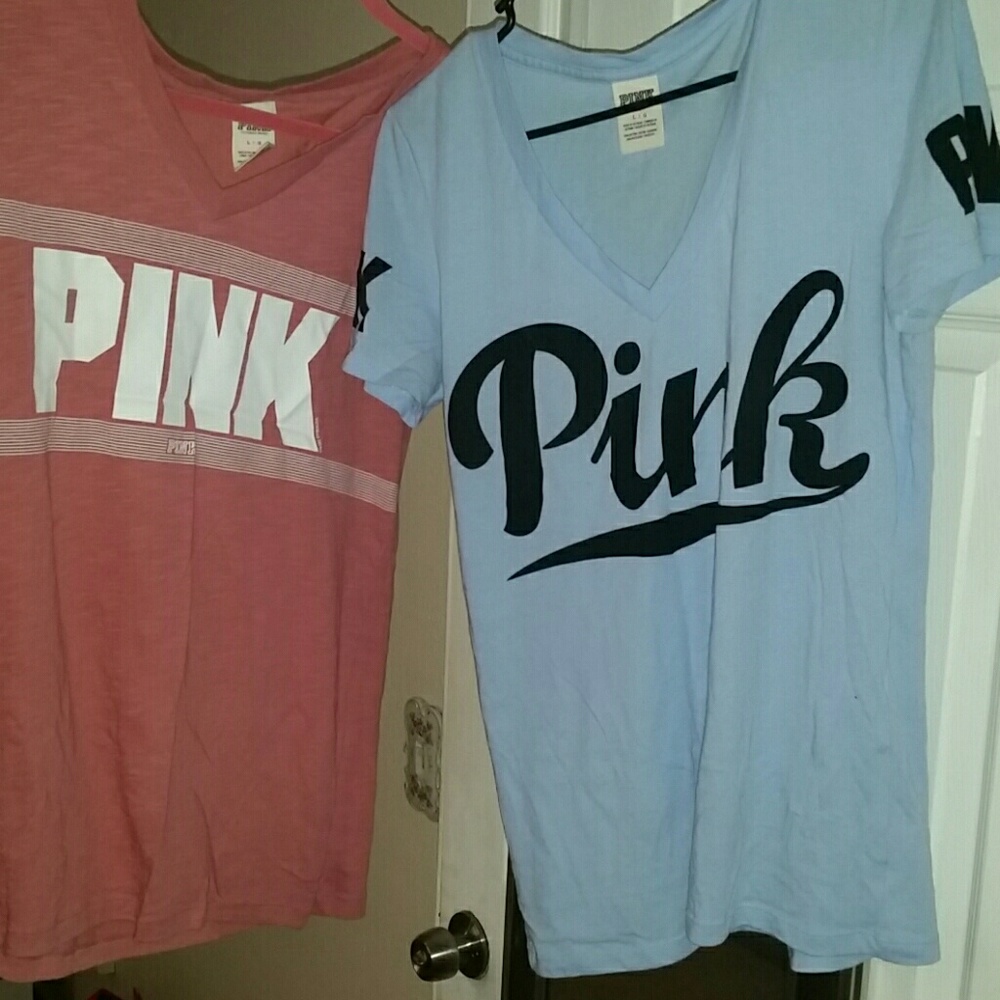 PINK Victoria's Secret Women's V-Neck Tops - Blue and Pink
